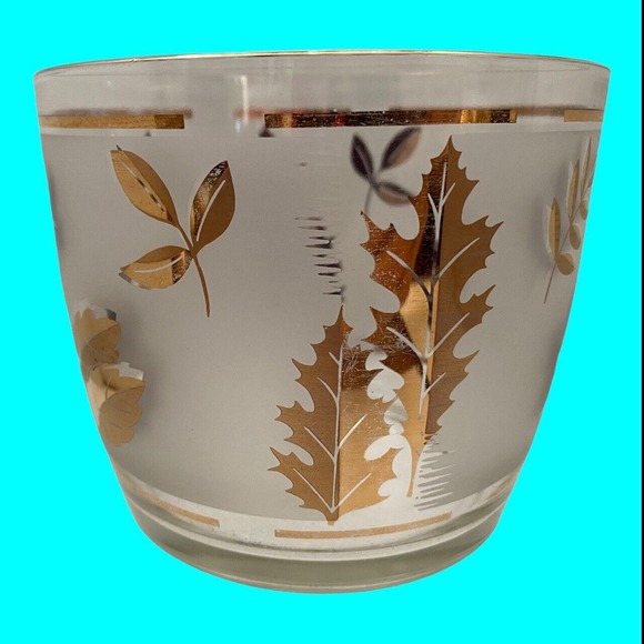Libbey Golden Foliage Ice Bucket Frosted Gold Leaves MCM 4" high - Picture 1 of 6